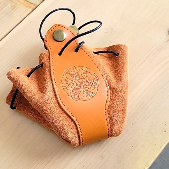 Tooled Leather and Rawhide Drawstring Pouch - Picture 3 of 5